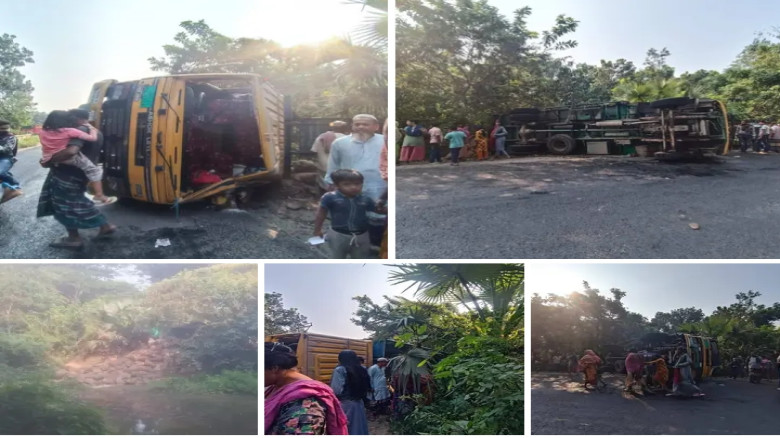 বোয়ালমারীতে ট্রাক-ভ্যান সংঘর্ষে তিনজন যাত্রী গুরুত...