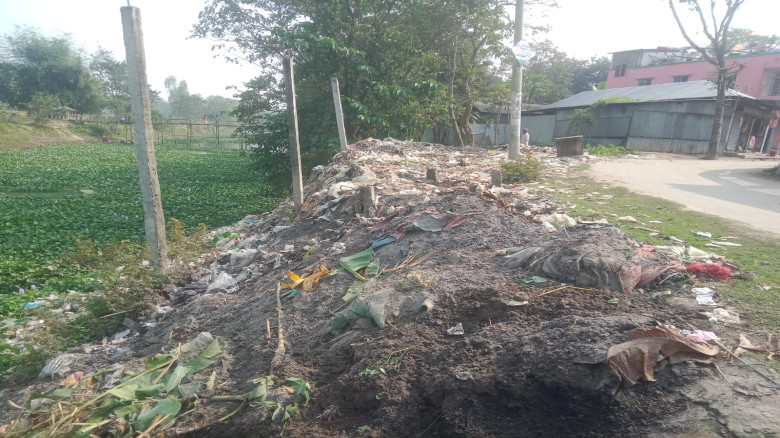বাদিয়াখালীতে মসজিদ সংলগ্ন  সড়কের পাশে বিশাল ময়লার ...