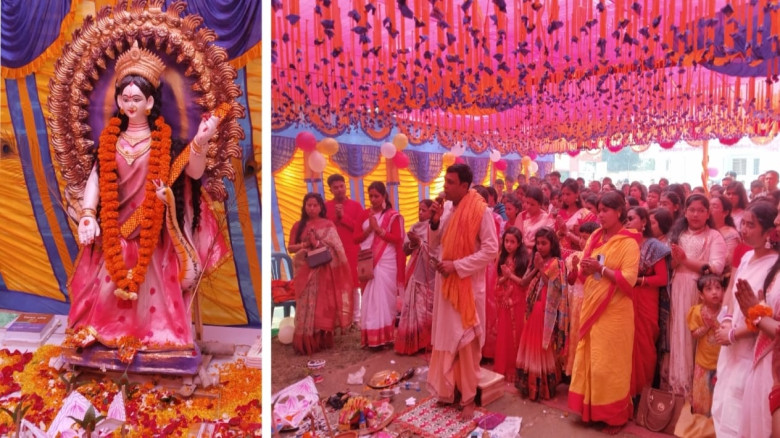 নবাবগঞ্জ সরকারি মহিলা কলেজে উৎসবমুখর পরিবেশে সরস্ব...